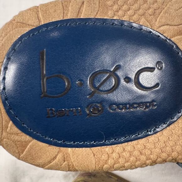 b.o.c. Teal Blue Leather Wedge Slide Sandals Floral Cork Heel Size 9 - Picture 6 of 12